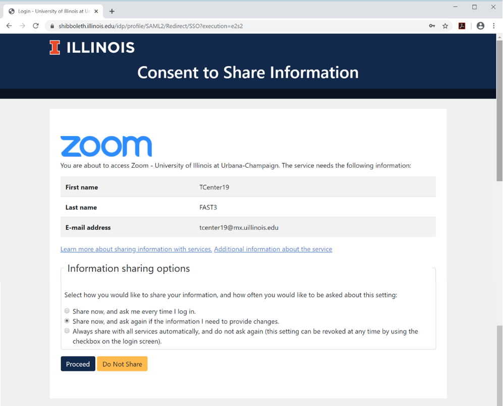 Zoom Consent to Share Page