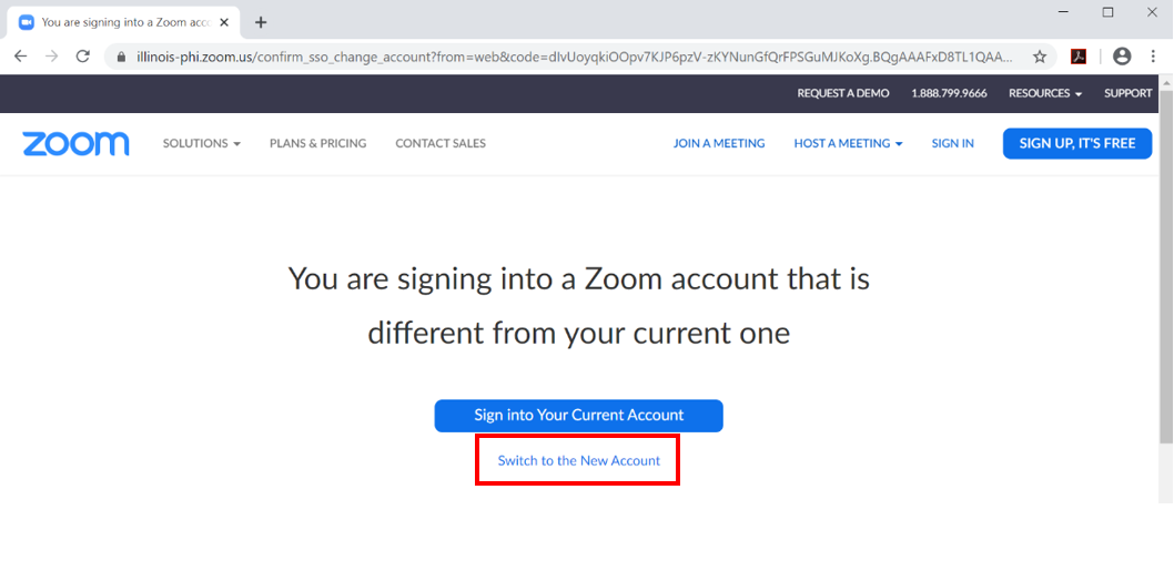 Zoom Switch Account Page