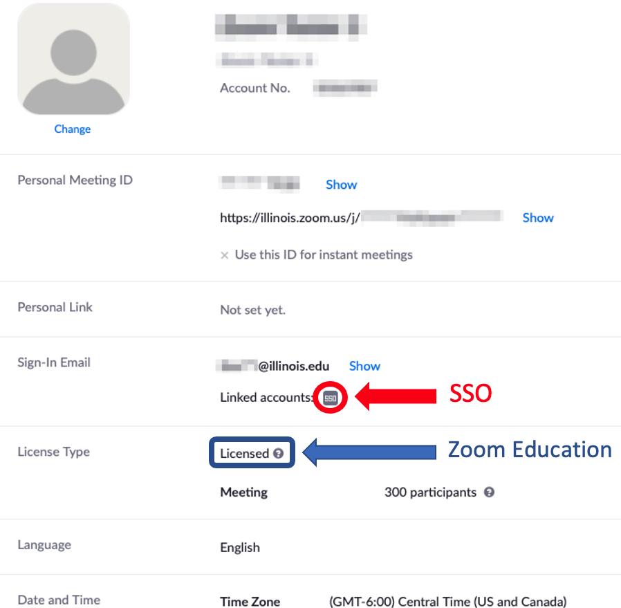 This image shows where to find the SSO symbol in your Zoom account profile.  It will appear as a linked account under the Sign in email section. 