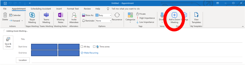 Outlook Desktop application: New appointment highlighted 