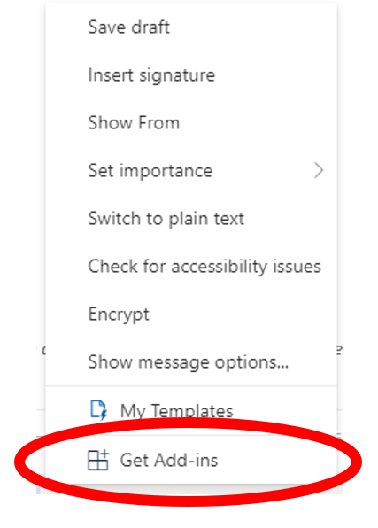 Ellipsis drop down menu with Get add-ins highlighted