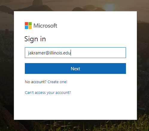 Microsoft login window