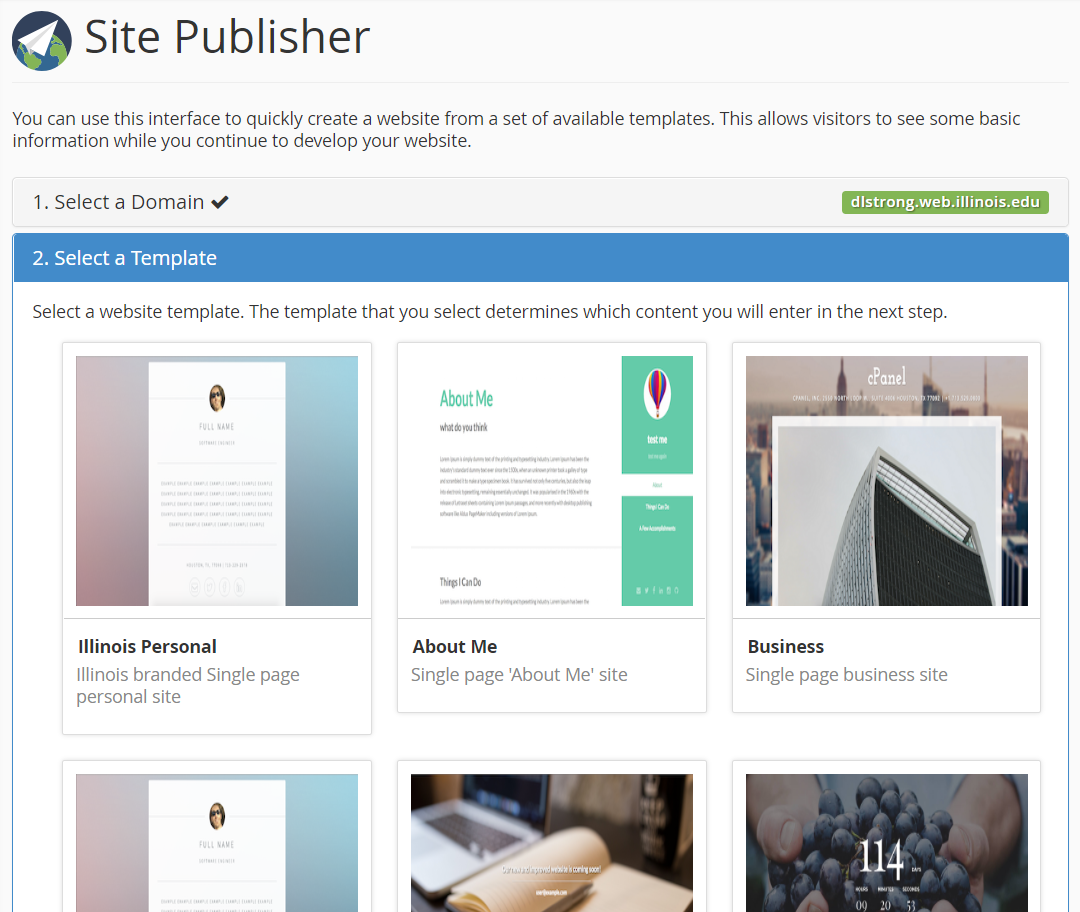 Site Publisher design selection