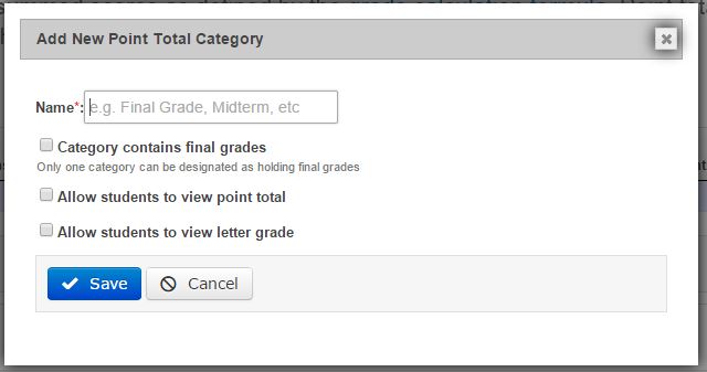 enter point total category info. checkbox options described below. 