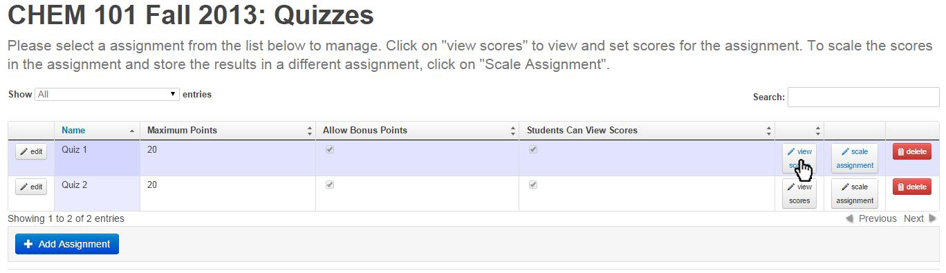 hit the view scores button on the right for Quiz 1