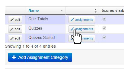select "assignments" on the "Quizzes" assignment category