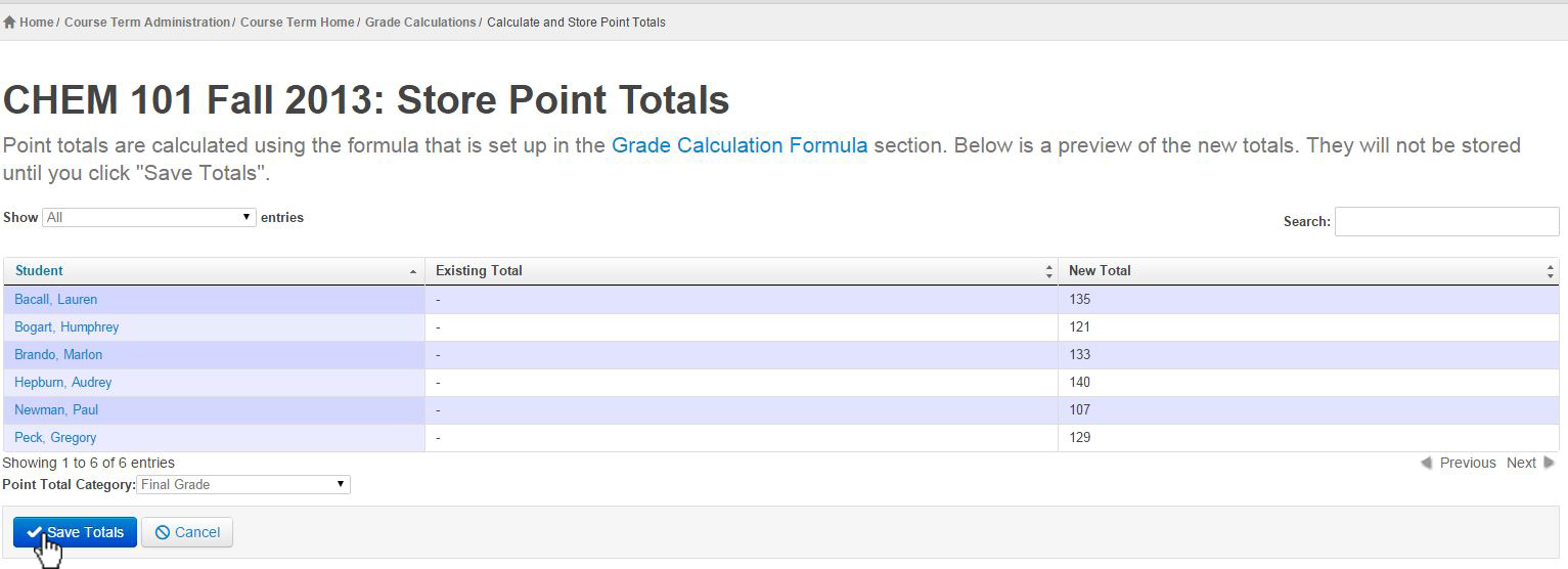 view point totals page and hit save