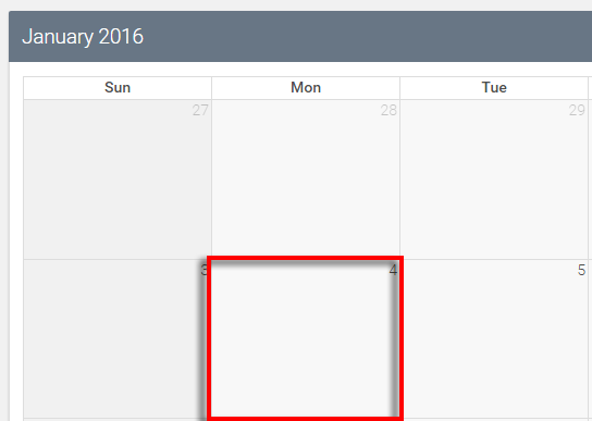 calendar view with the date january 4 highlighted to display that it should be clicked to enter leave