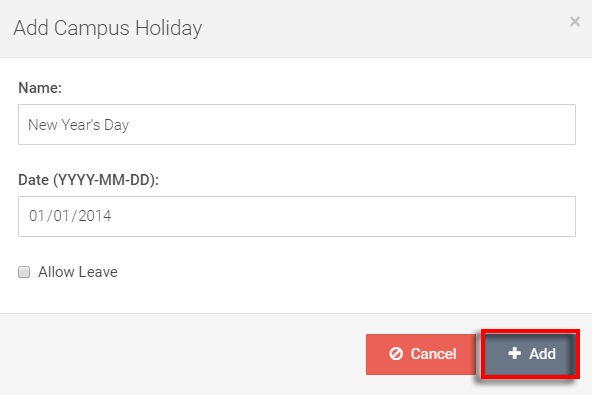 dialog box for holiday details