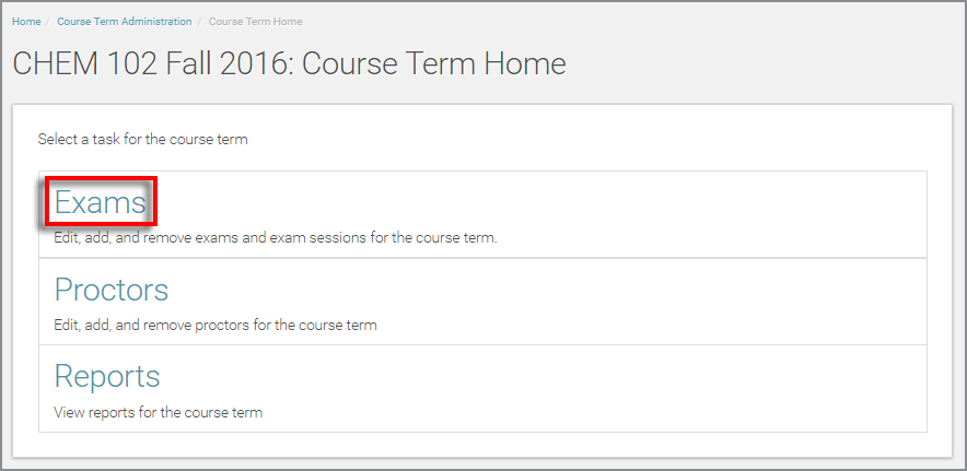 select the exams area of your course term