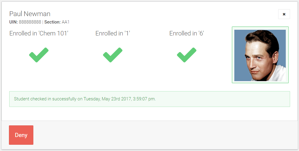traditional student check-in where all three categories of validation are true