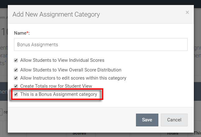 "this is a bonus assignment category" is selected