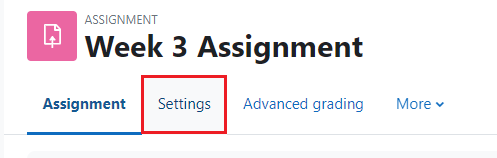Assignment activity Settings tab