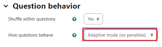 Expand Question behavior and select Adaptive mode (no penalties)