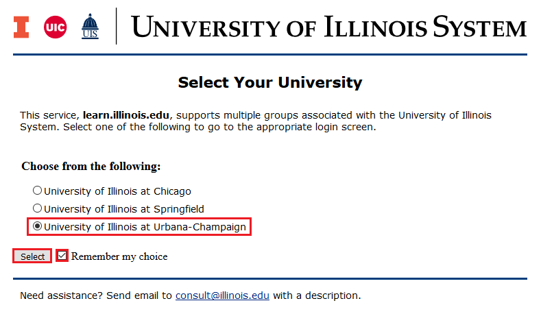 Select University of Illinois at Urbana-Champaign