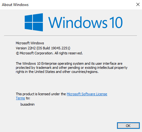 Windows 10 version pop up box