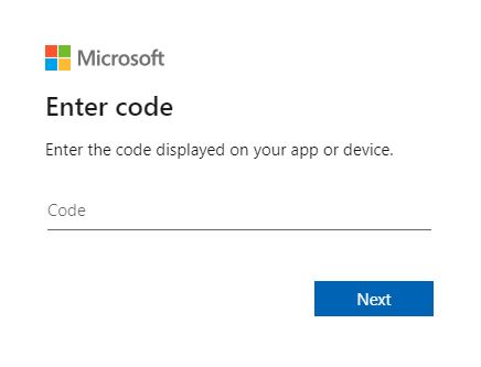 Microsoft's Enter the code displayed on your app or device.