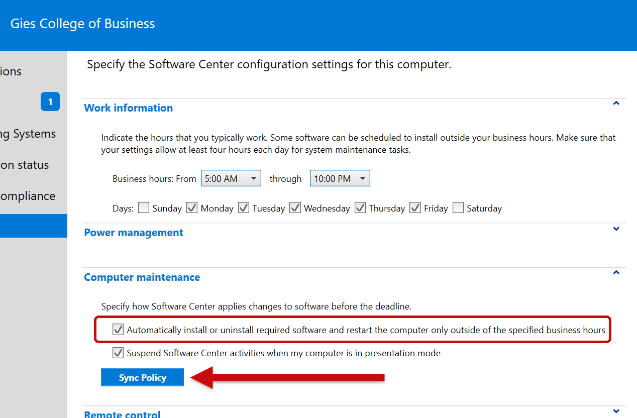 Check the top box under "Computer Maintenance".  Select "Sync Policy".