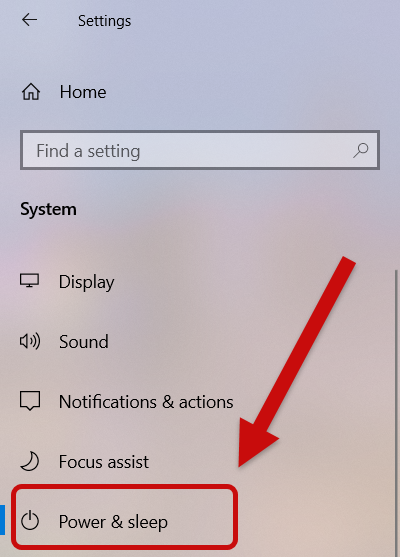 Select "Power & Sleep" on left of the window.