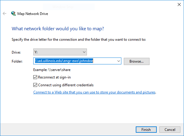 Map Network Drive settings