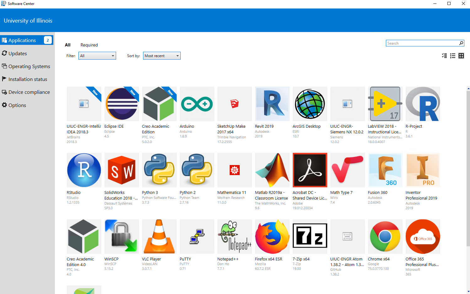Screenshot of the Software Center applications list