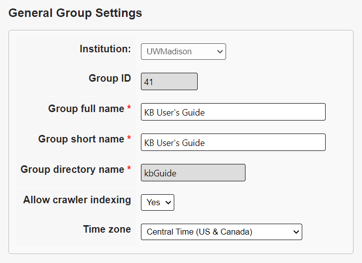 The General Group Settings Section.
