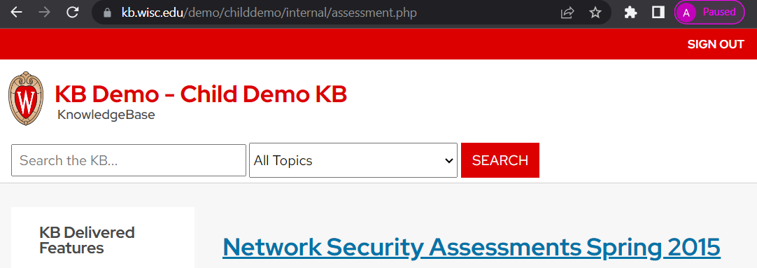 The Assessments page of a KB Demo site.