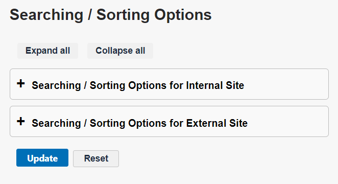 The Searching / Sorting Options page.