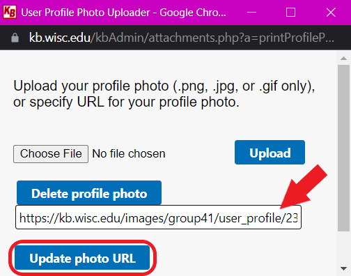 The "Update photo URL" is the last button in the pop-up window.